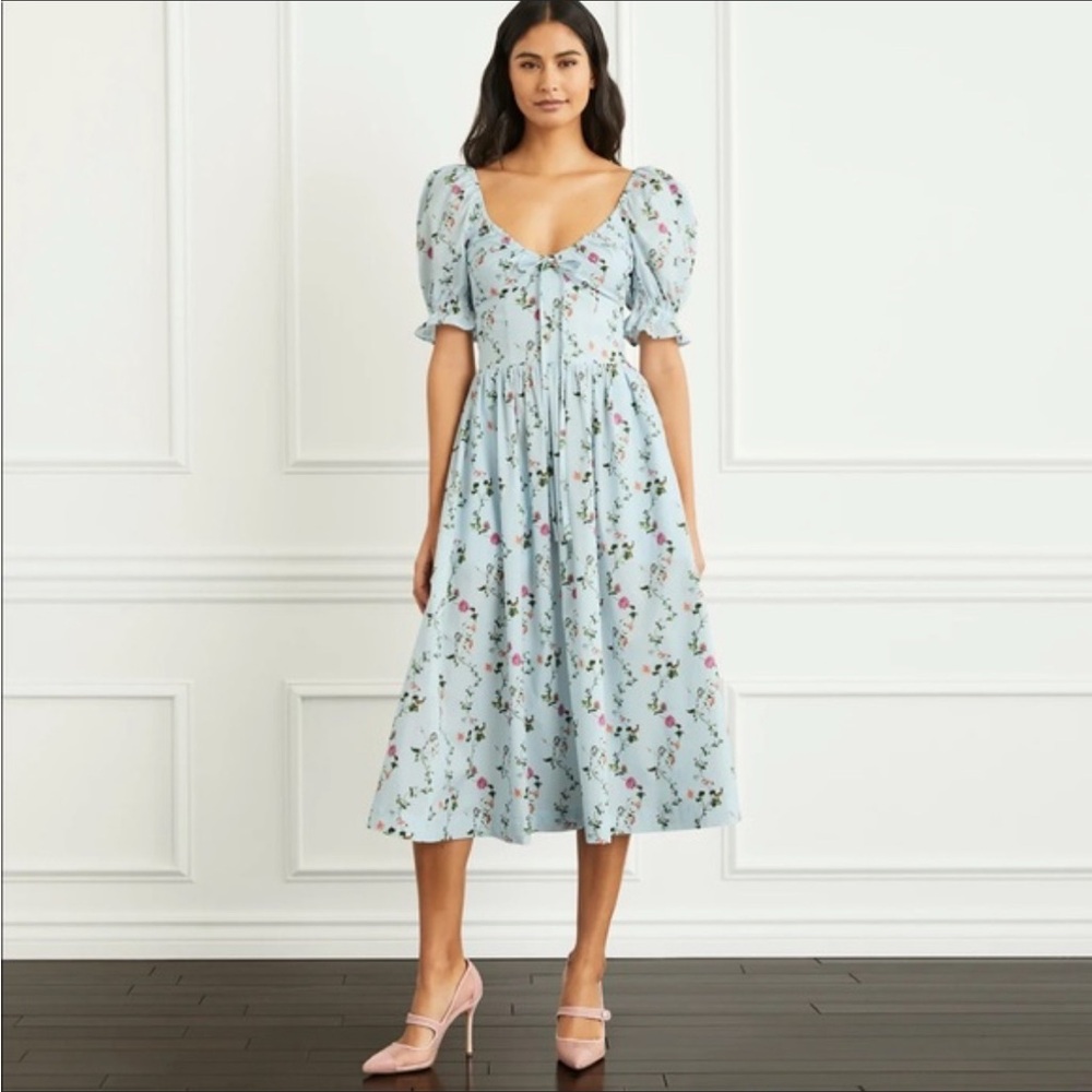 Hill House Ophelia Blue Pond Floral Floral Puff Sleeve Top Small